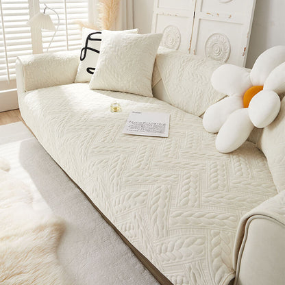 Soft Plush Anti-Slip Sofa Cover with Embroidered Design