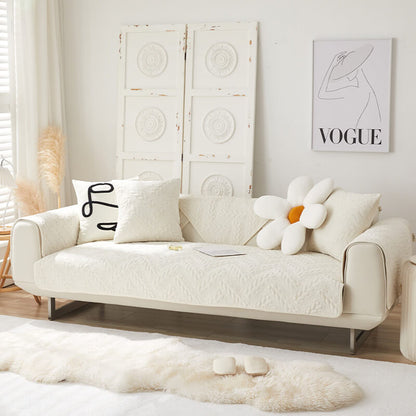 Soft Plush Anti-Slip Sofa Cover with Embroidered Design