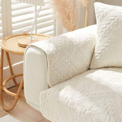 Soft Plush Anti-Slip Sofa Cover with Embroidered Design