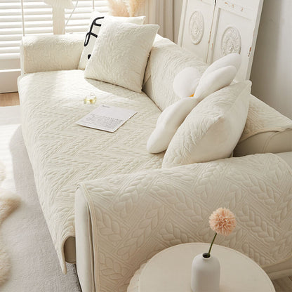 Soft Plush Anti-Slip Sofa Cover with Embroidered Design