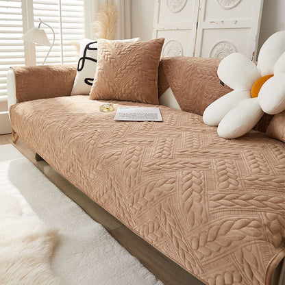 Soft Plush Anti-Slip Sofa Cover with Embroidered Design