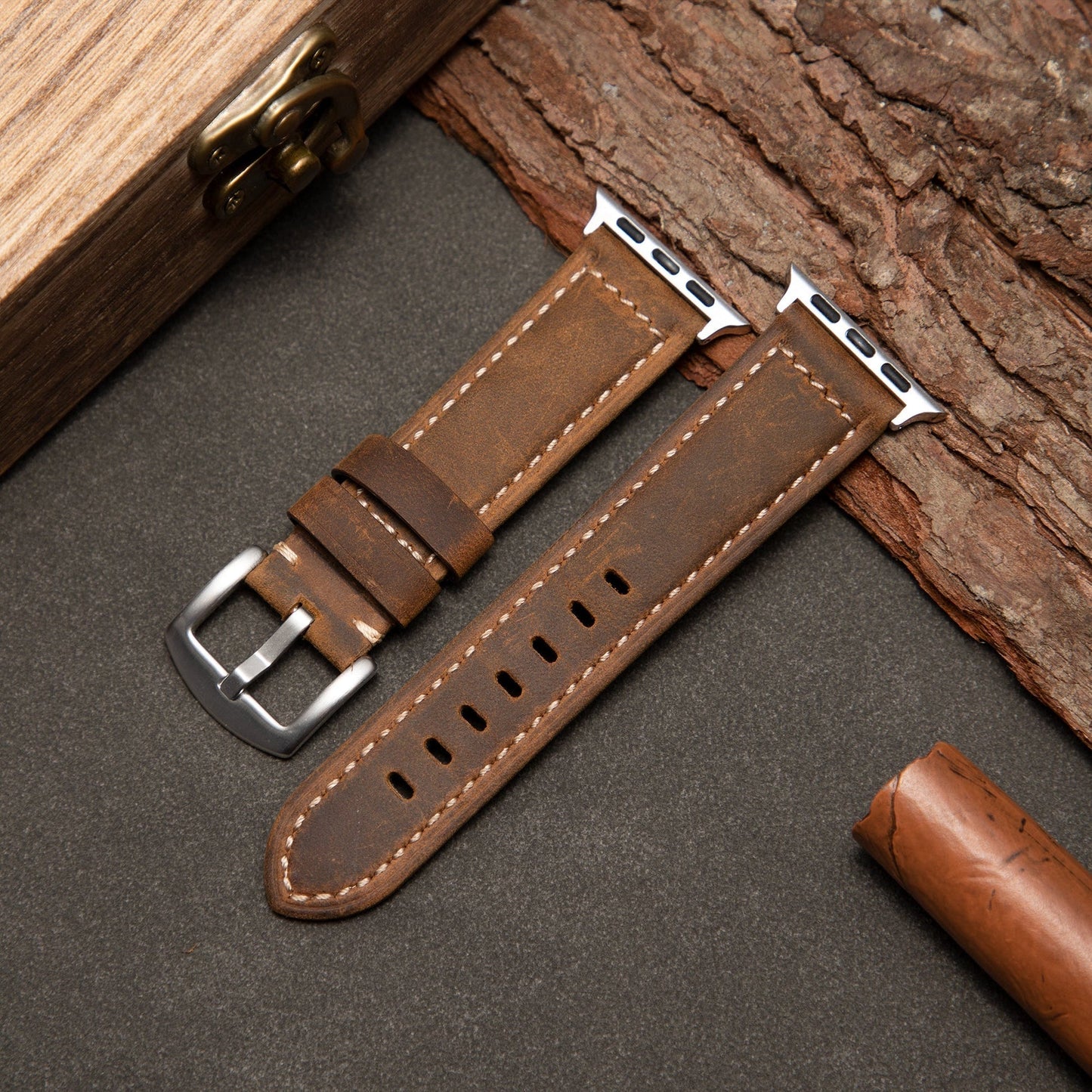 Classic Brown Leather Watch Strap — Iced Pattern