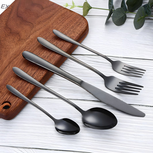 Modern 30/35/40 Pc Stainless Steel Cutlery Set Black Finish - Lusomart