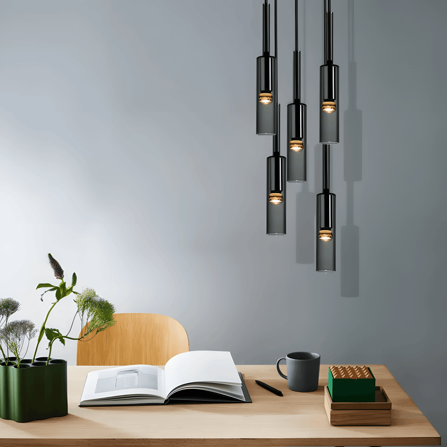 Sleek Grey Glass Hanging Lamp