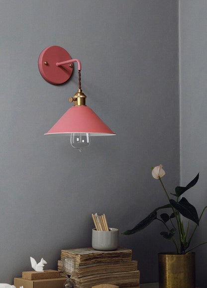 Rustic Metal Cone Wall Lamp with Bulb Included