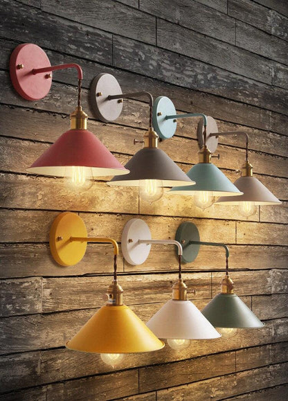 Rustic Metal Cone Wall Lamp with Bulb Included