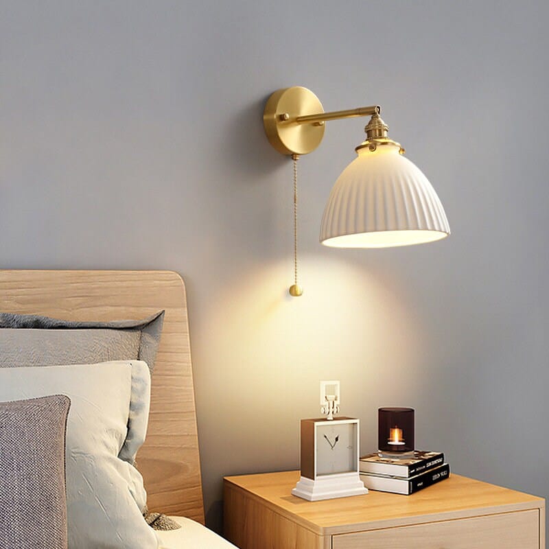 Unique Ceramic Wall Light with Fabric Shade