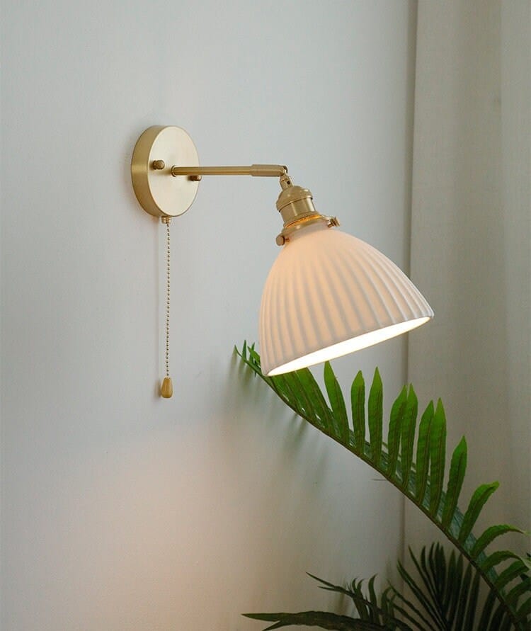 Unique Ceramic Wall Light with Fabric Shade