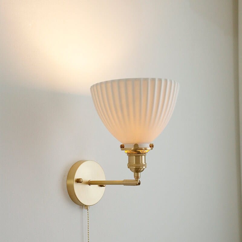Unique Ceramic Wall Light with Fabric Shade