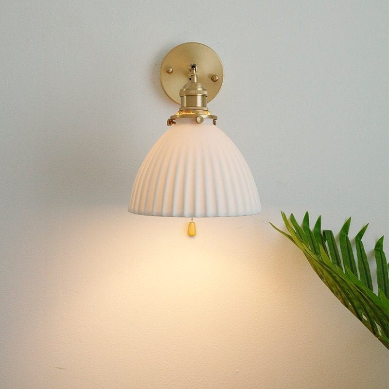 Unique Ceramic Wall Light with Fabric Shade - Lusomart