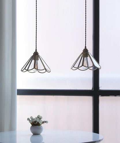 Elegant Glass Flower Pendant Light With Brass Finish