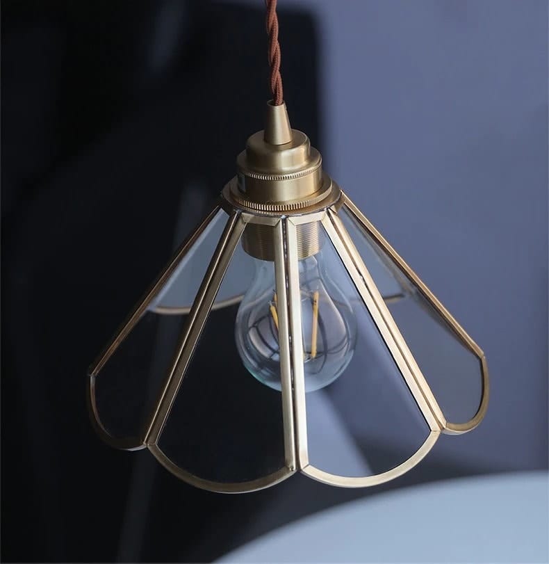 Elegant Glass Flower Pendant Light With Brass Finish