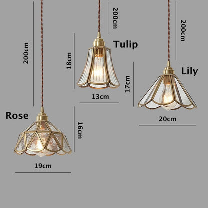 Elegant Glass Flower Pendant Light With Brass Finish