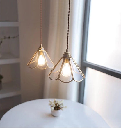 Elegant Glass Flower Pendant Light With Brass Finish
