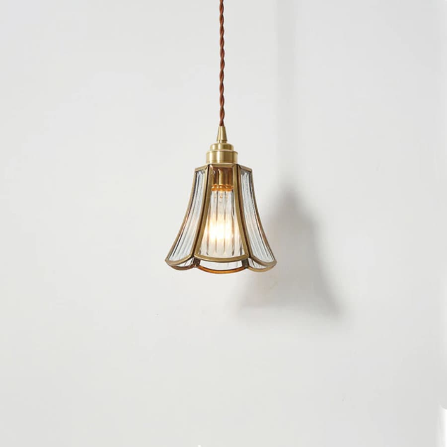 Elegant Glass Flower Pendant Light With Brass Finish