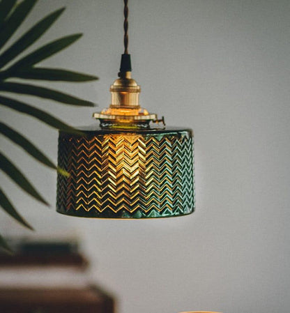 Sleek Green Glass Pendant Lamp with LED Light