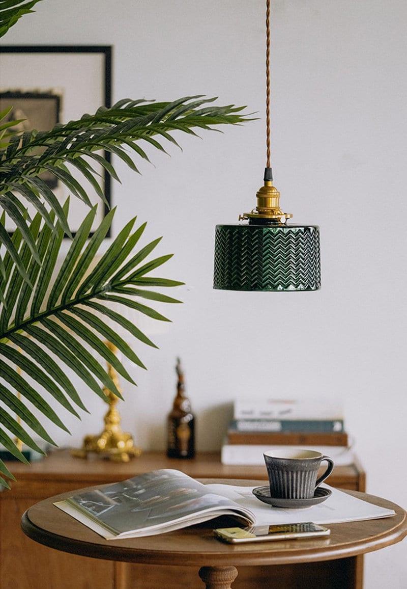 Sleek Green Glass Pendant Lamp with LED Light