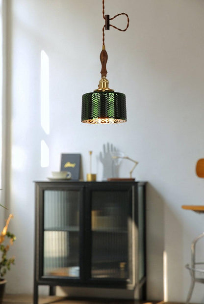 Sleek Green Glass Pendant Lamp with LED Light