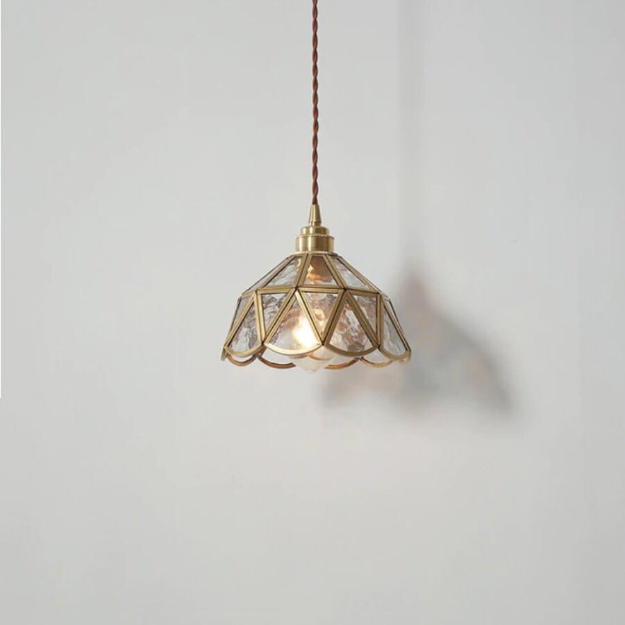Elegant Glass Flower Pendant Light With Brass Finish