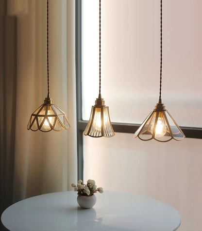 Elegant Glass Flower Pendant Light With Brass Finish