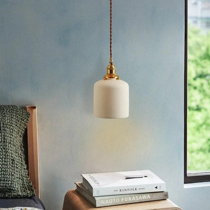 Asian Inspired Ceramic Pendant Light with LED