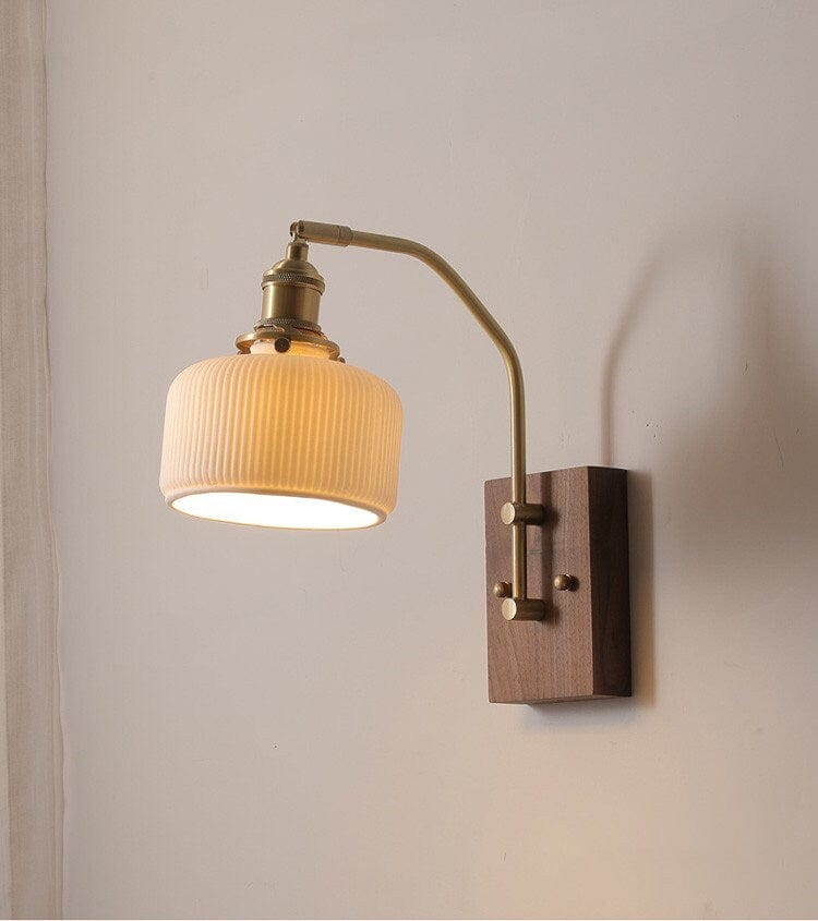 Classic Ceramic LED Wall Lamp With Wooden Mount