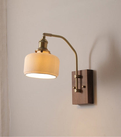 Classic Ceramic LED Wall Lamp With Wooden Mount