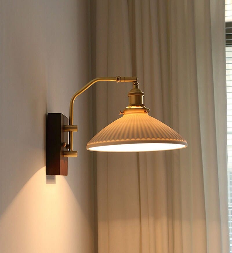 Classic Ceramic LED Wall Lamp With Wooden Mount - Lusomart