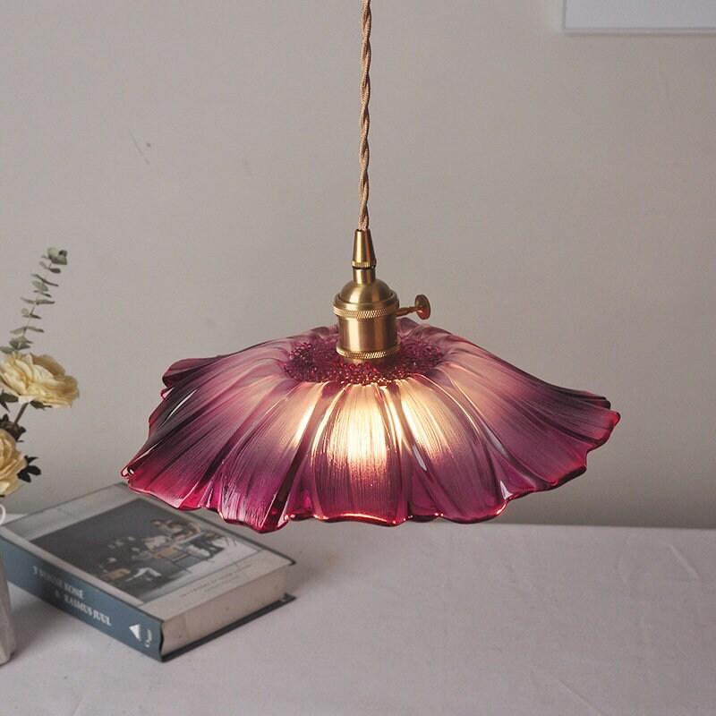 Vintage Purple Glass Pendant Light with LED Bulb