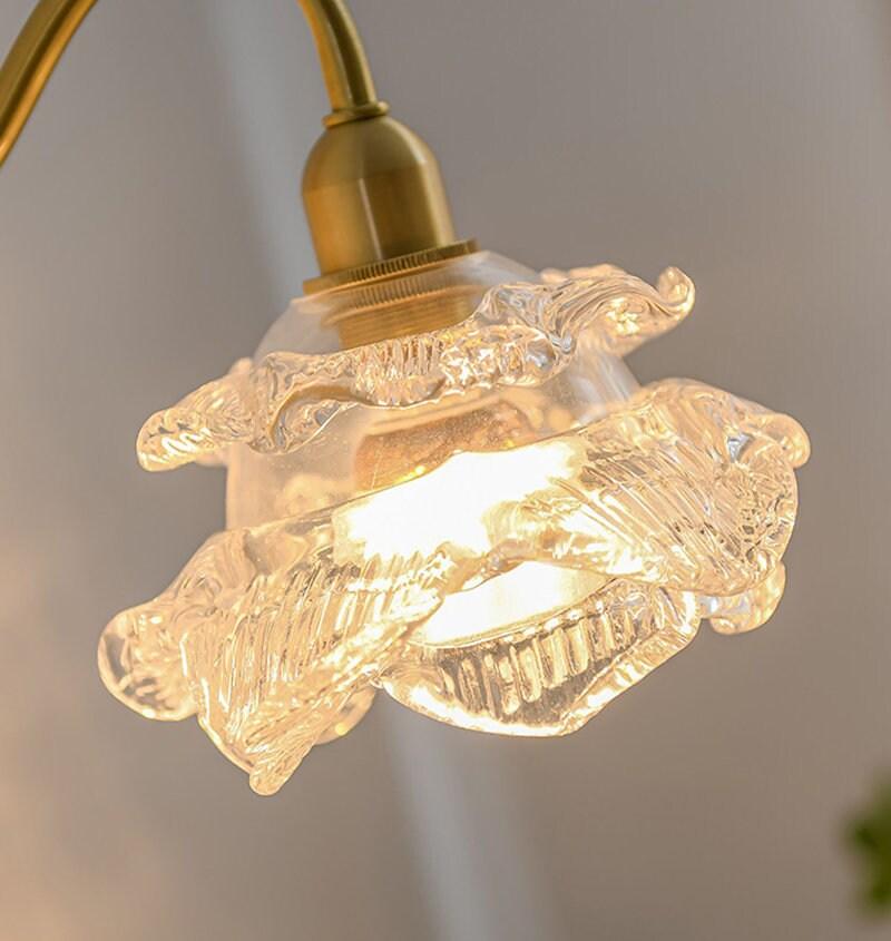 Elegant Glass Floral Wall Light with Wooden Detail