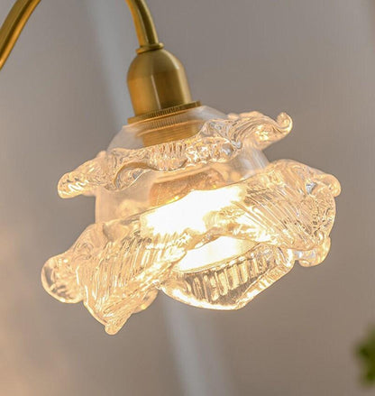 Elegant Glass Floral Wall Light with Wooden Detail
