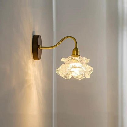 Elegant Glass Floral Wall Light with Wooden Detail