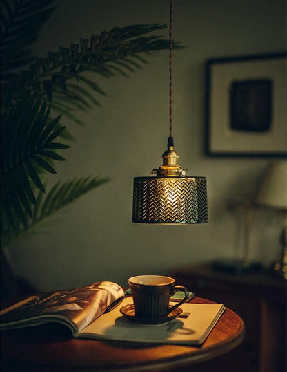 Sleek Green Glass Pendant Lamp with LED Light
