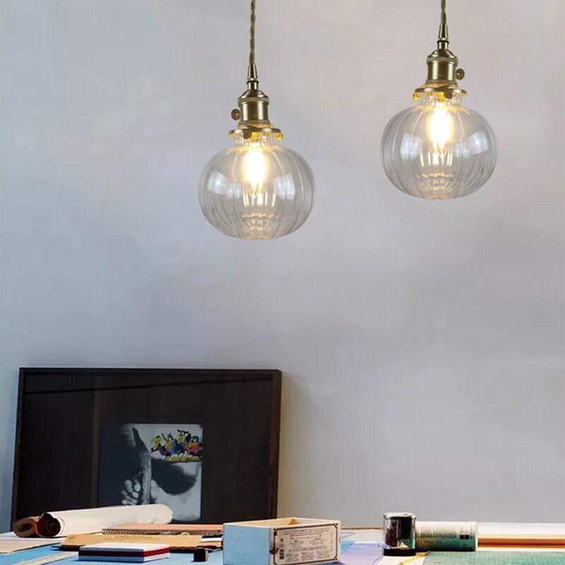 Vintage Glass Pendant Lamp with LED Light