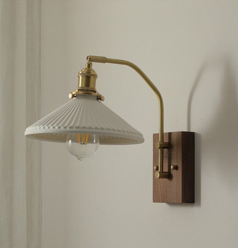 Classic Ceramic LED Wall Lamp With Wooden Mount