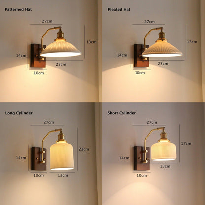Classic Ceramic LED Wall Lamp With Wooden Mount