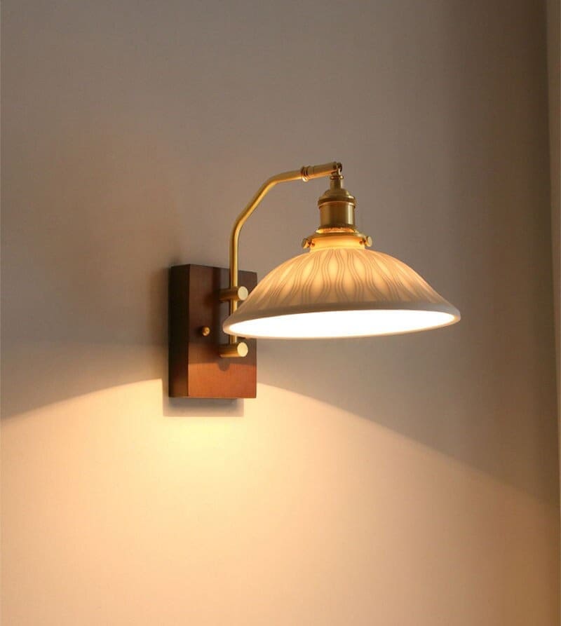 Classic Ceramic LED Wall Lamp With Wooden Mount