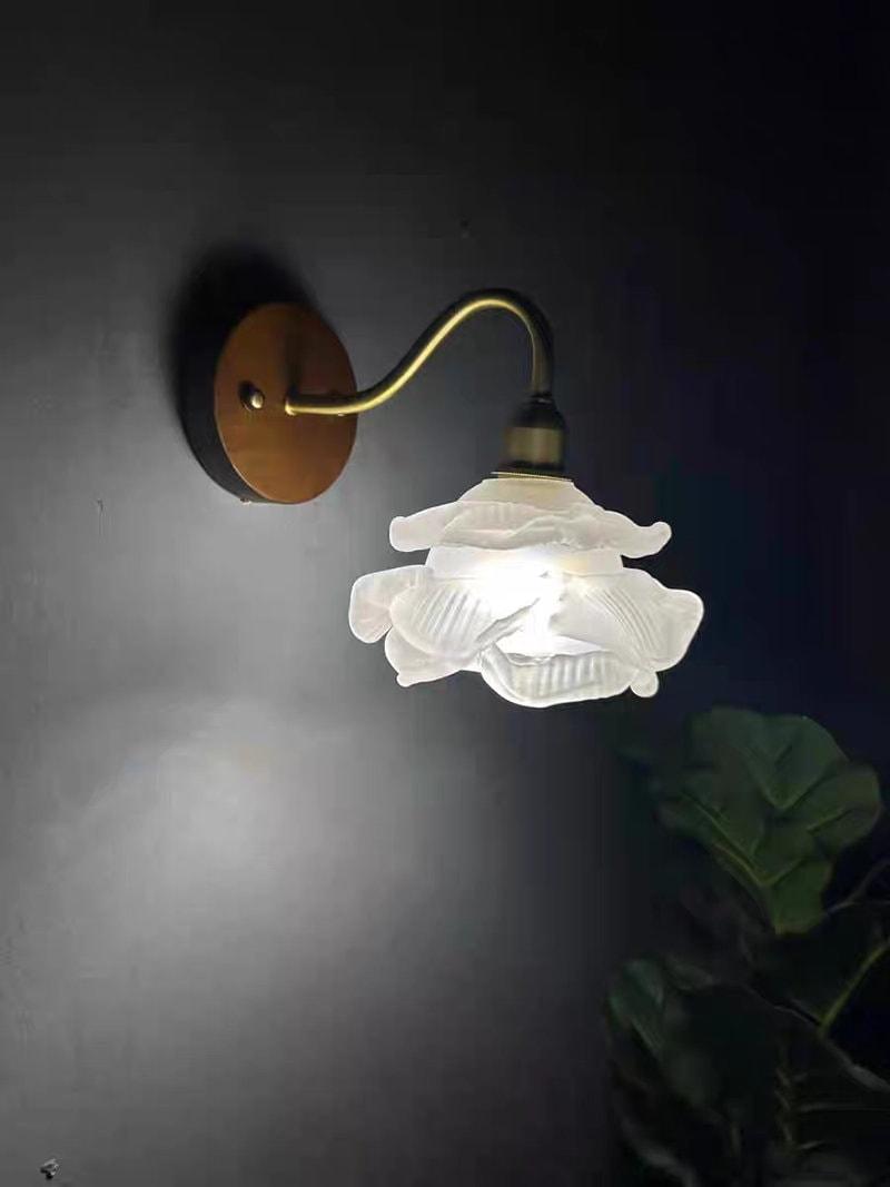 Elegant Glass Floral Wall Light with Wooden Detail