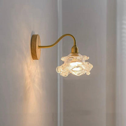 Elegant Glass Floral Wall Light with Wooden Detail