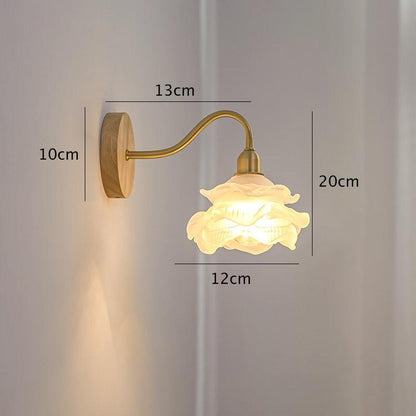 Elegant Glass Floral Wall Light with Wooden Detail