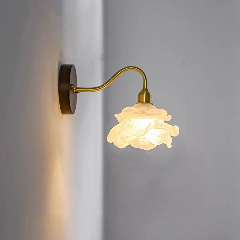 Elegant Glass Floral Wall Light with Wooden Detail
