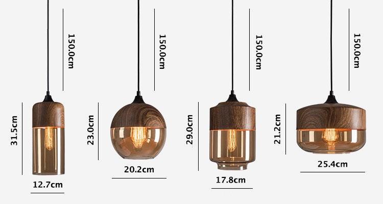 Rustic Metal LED Pendant Lamp with Wood Tone Glass Shade