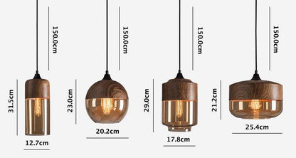 Rustic Metal LED Pendant Lamp with Wood Tone Glass Shade