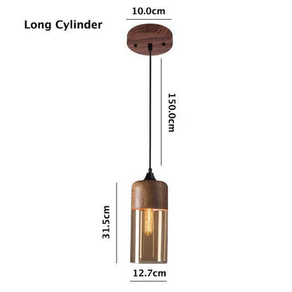 Rustic Metal LED Pendant Lamp with Wood Tone Glass Shade
