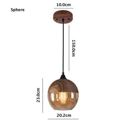 Rustic Metal LED Pendant Lamp with Wood Tone Glass Shade