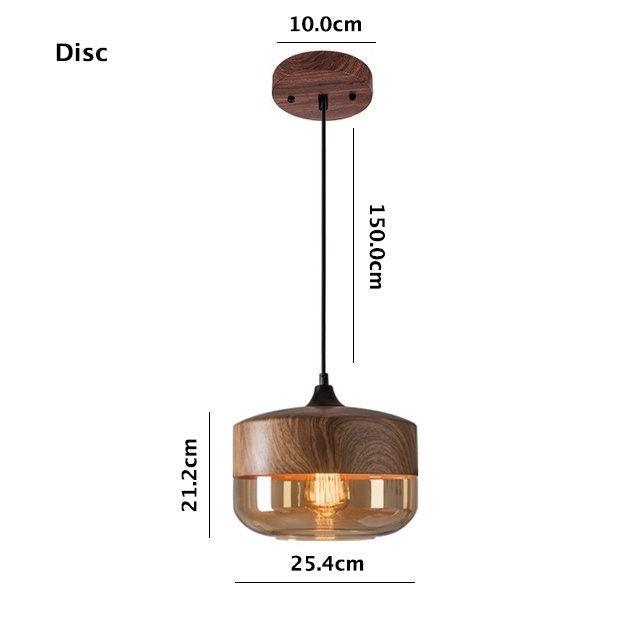 Rustic Metal LED Pendant Lamp with Wood Tone Glass Shade