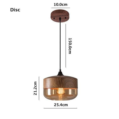Rustic Metal LED Pendant Lamp with Wood Tone Glass Shade
