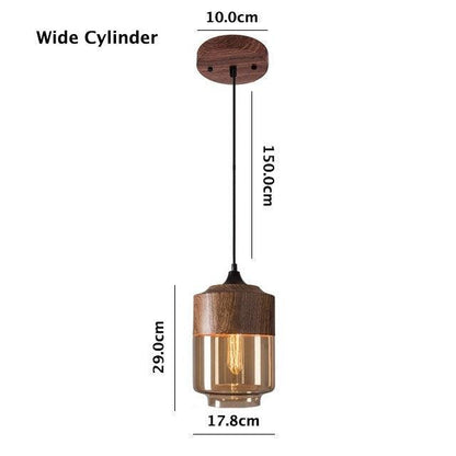 Rustic Metal LED Pendant Lamp with Wood Tone Glass Shade