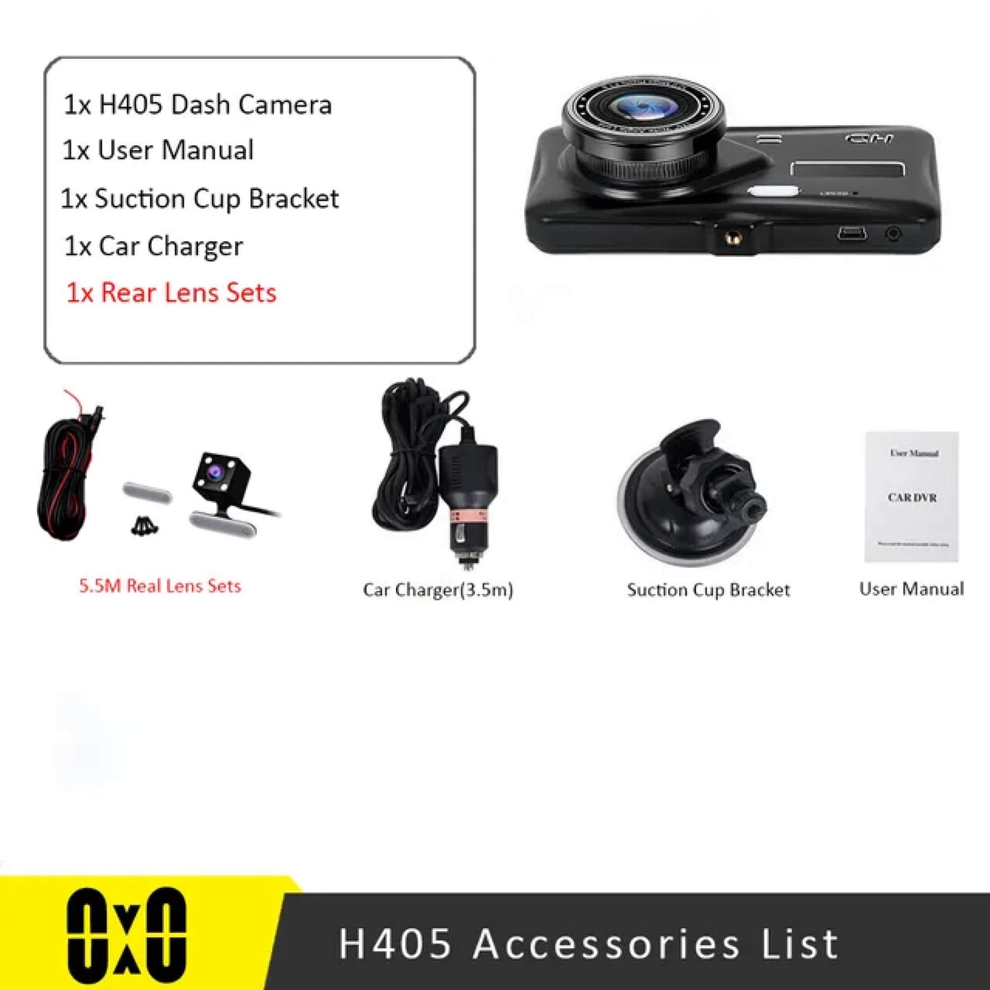 HD Dual Lens Car Camera Front Rear 1080p 4 Inch Screen
