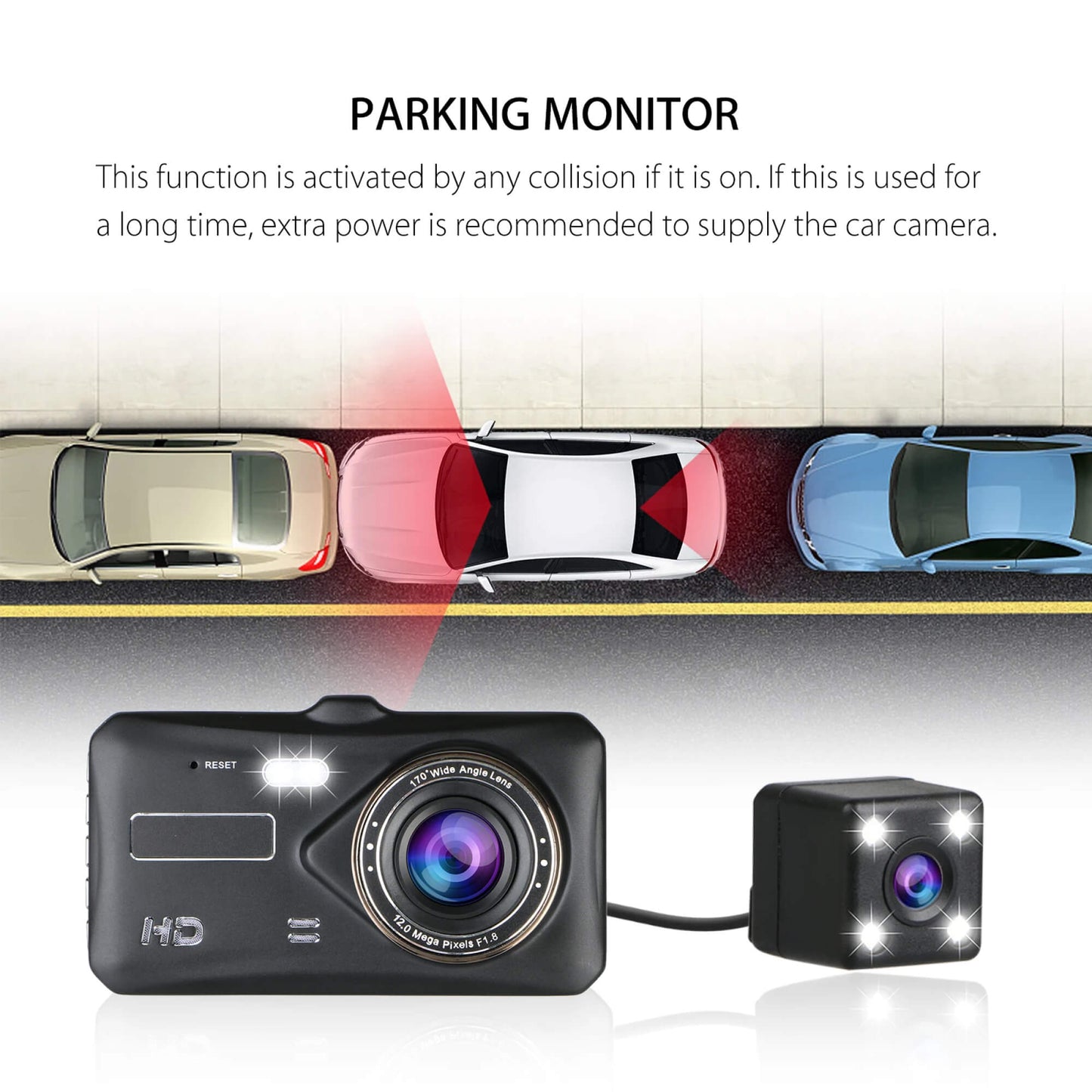 HD Dual Lens Car Camera Front Rear 1080p 4 Inch Screen